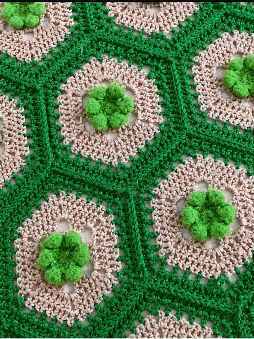 Vintage 3D Flower Handmade Crochet Granny Squares Hexagon Afghan Blanket Throw